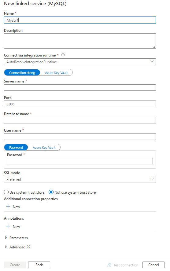 MySQL to Azure - MySQL Credentials